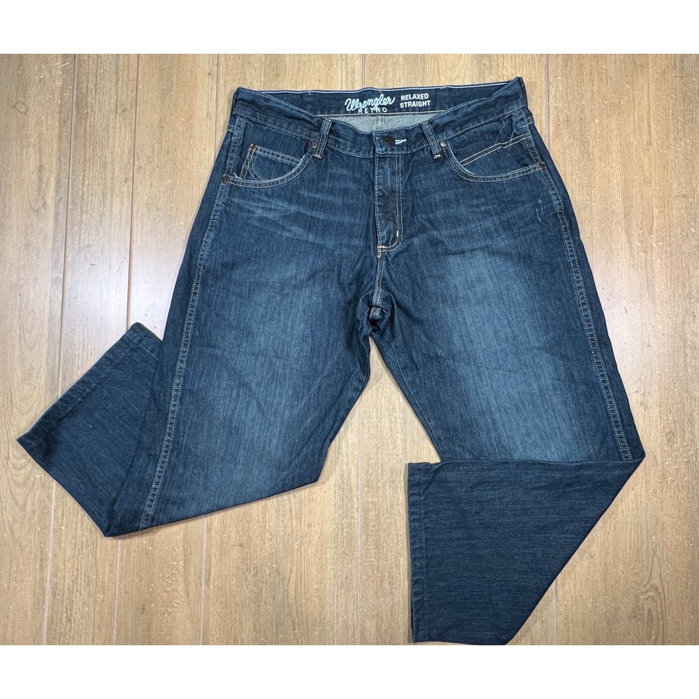 Wrangler Retro Relaxed Straight Leg Dark Wash Blue Jeans WRT30WB 35x32 Mens